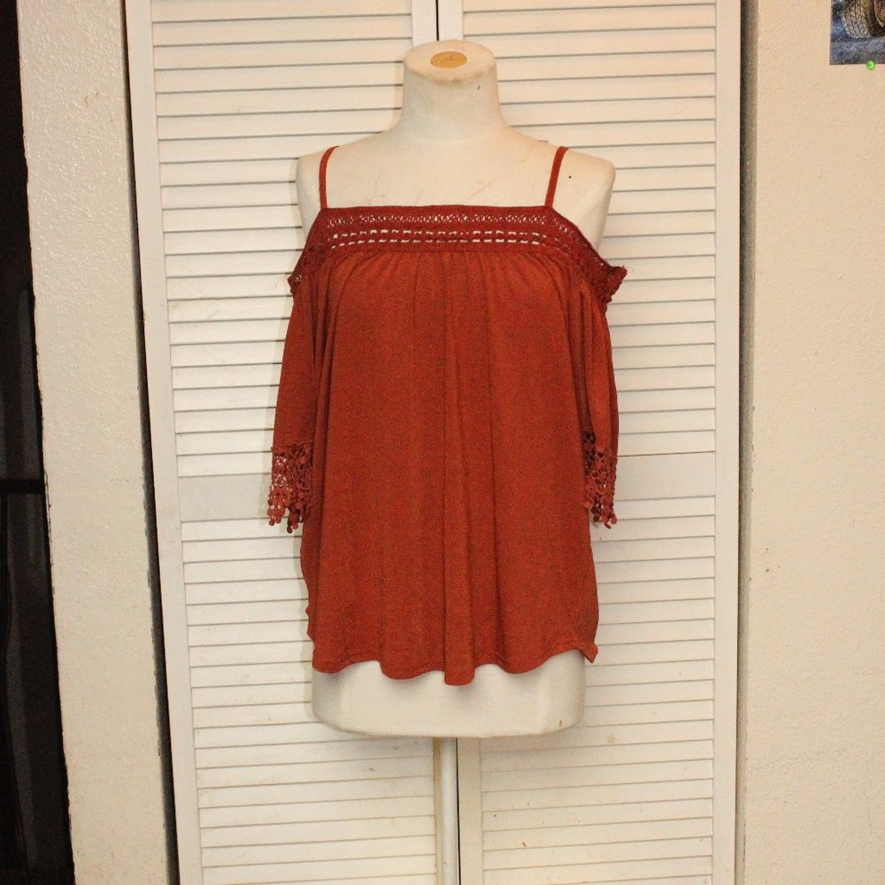 rue21 Blouse, off shoulder, burnt orange, szM